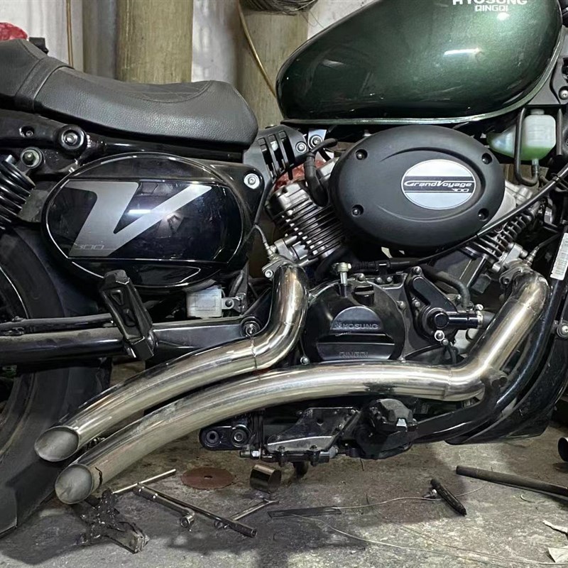 大韩轻骑GV300改装哈雷VH排气二出二不锈钢O斜口排气 直排可拆消