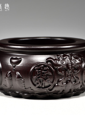 黑檀木雕聚宝盆i摆件实木客厅办公室公司店铺开业送礼品红木工艺