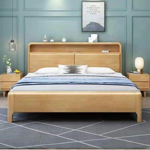 北欧实木床双人床现代简约1.5米1.8米带灯usb原木主卧高箱储物床,住宅家具,实木床,淘宝优惠券,粉丝福利购,淘宝优惠卷