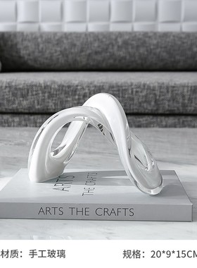 轻奢现代黑白手工玻璃艺术抽象卧室C玄关客厅家居售楼桌面几何摆