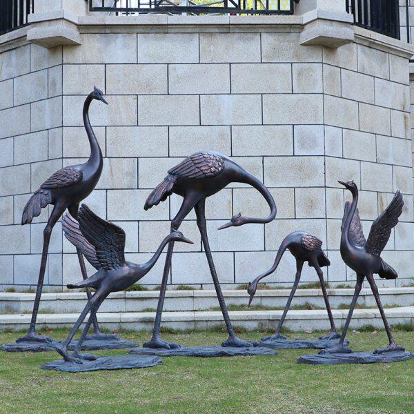 玻璃钢仙鹤雕塑园林景观小品户外花园庭院水池装饰仿铜丹顶鹤摆件