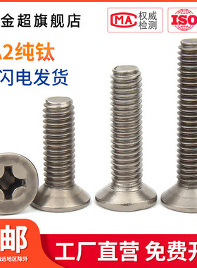 钛螺丝 纯钛GB819沉头十字机牙螺钉平头十字机螺丝M3/M4/M5/M6