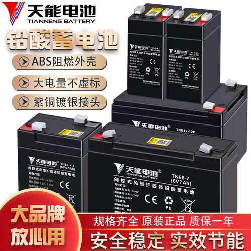 天能6伏12伏童车电瓶玩具卡丁车6V12V5AH7AH12AH通用蓄电池充电器