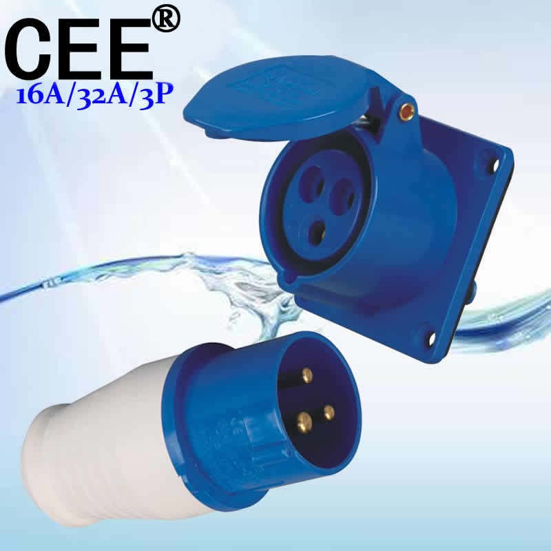CEE-313暗装直座16A/32A/250V检修电源箱插座 3孔公母插座TYP-323