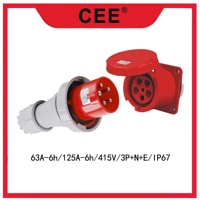 CEE-335暗装直座5孔63A,125A/380V-415v工业防水插头插座连接器