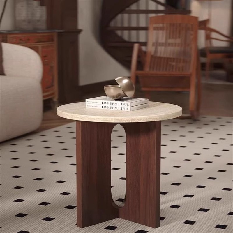 in胡桃卧室床边小边创意咖啡桌角桌F中世纪石灰华圆形简单的民宿