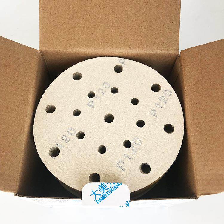 6寸17CDA孔大美汽车干磨砂纸植绒圆形盘砂m18m黄4砂打磨沙纸