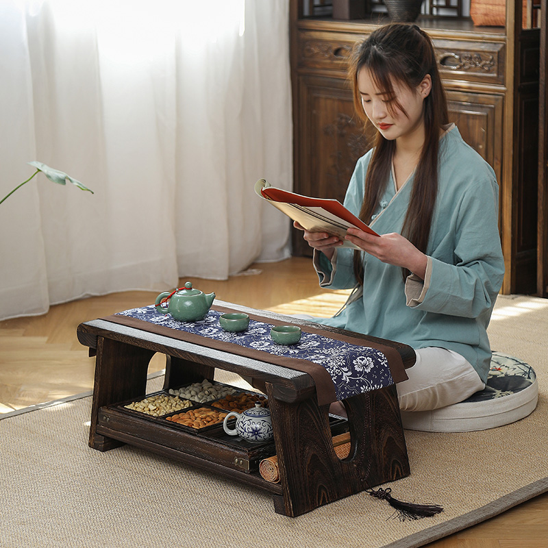 实木飘窗小茶几茶桌炕桌家用折叠茶台卧室桌子阳台V榻榻米坐地矮