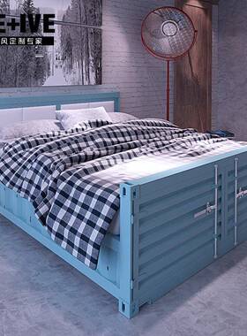 l复oft美式铁艺集装1.景8m床古个性主LA-56895题酒店区民宿铁架床