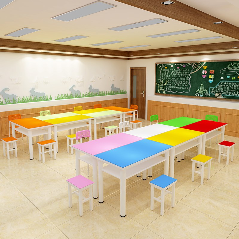 彩色课桌椅辅导培训班课s桌美术桌绘画桌小学生托管补习班桌椅组