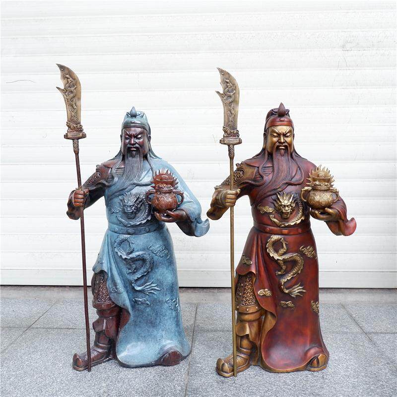 特大号纯铜关公像武财神摆件托宝关公抱聚宝盆高一米关圣帝君铜像