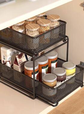 橱柜拉篮可抽拉收厨房柜内下水槽分层物置调料YSJ20240碗架碟盘抽