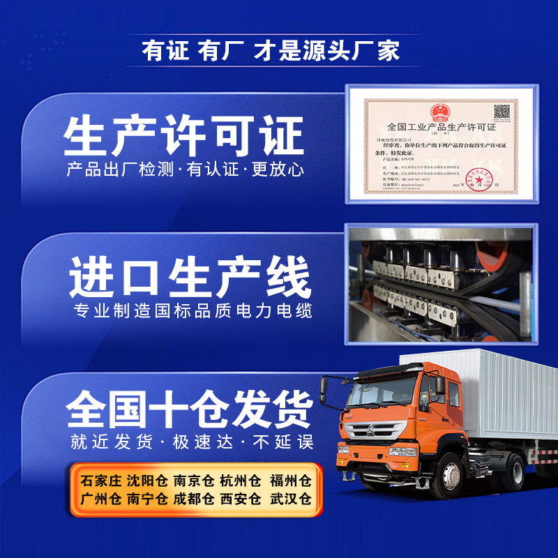 国标YJV铜芯电缆线2 3 4 5x芯10 16 25 35平方三相四线铜线电线