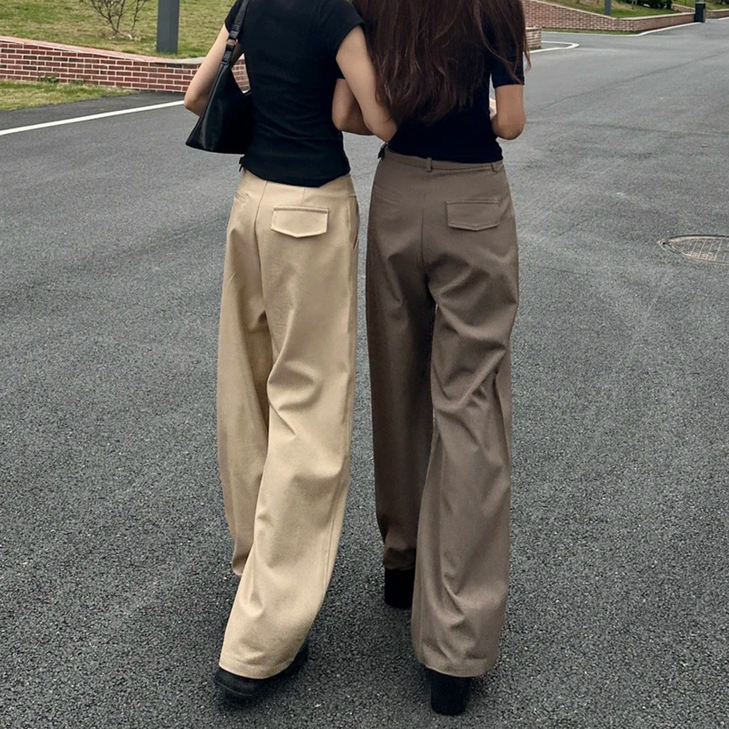 西装裤女夏薄款卡其色老钱风