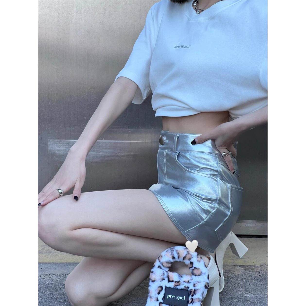 银色半身裙女pu皮裙春夏2
