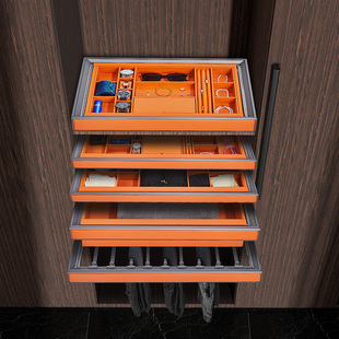 衣柜拉篮抽屉式首饰盒抽拉裤架内置衣帽间收纳伸缩五金皮革格子抽