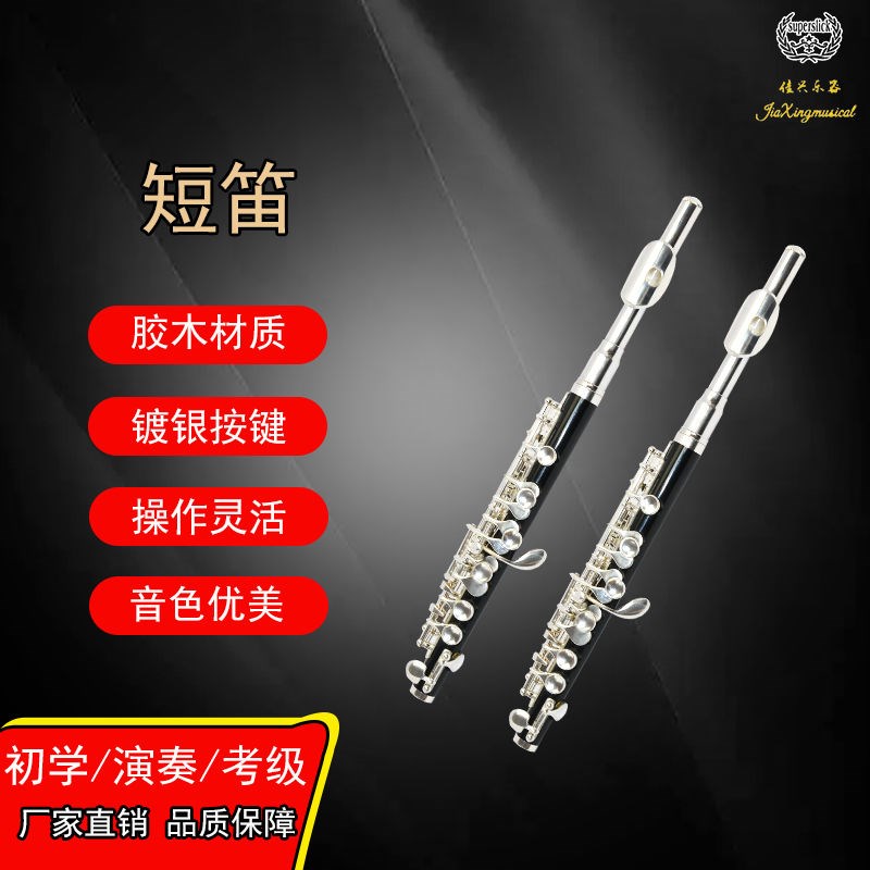 短笛C调胶木小型镀银按键金属笛头D演奏考级 短笛初学者专业乐器