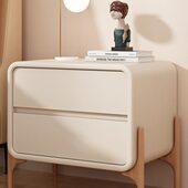 实木床头柜现代简约沙发床边柜轻奢创意奶油风卧室皮质收纳柜子