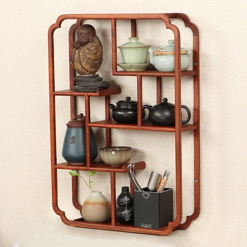 博古架多宝阁花梨木墙上置物架C客厅茶具古董架展示架实木摆架