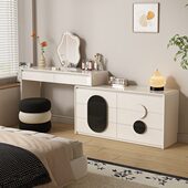 实木梳妆台斗柜一体卧室高级感奶油风化妆台床尾伸缩化妆桌收纳柜