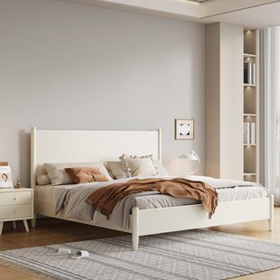 白色实木床现代简约主卧2米x220全实木床2米x2米2大床储物美式 床