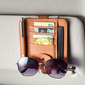 遮阳板收纳夹多功能神器车载眼镜夹眼镜盒卡夹卡片收纳袋卡包真皮