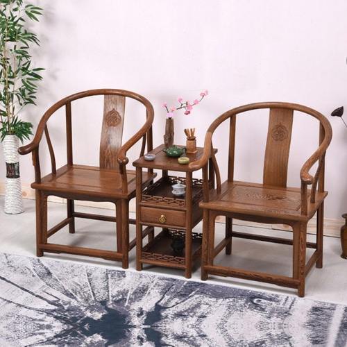 鸡翅木太师椅三件套红木茶椅中式实木圈椅仿古围椅茶桌椅子主人椅