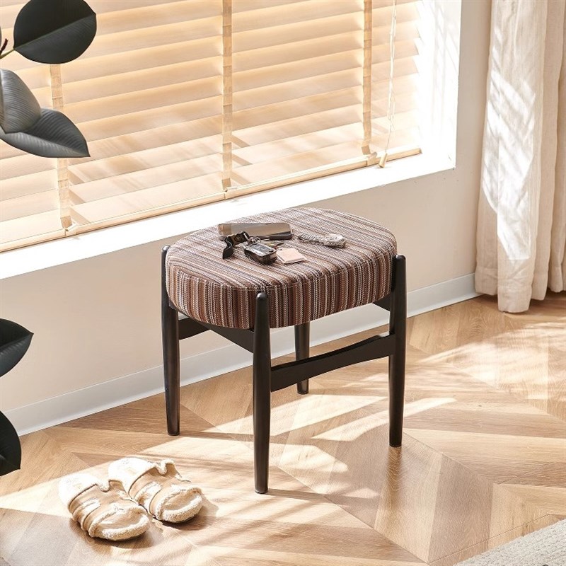 中古羊羔a绒北欧实木梳妆凳软包家用卧室化妆凳现代简约轻奢化妆