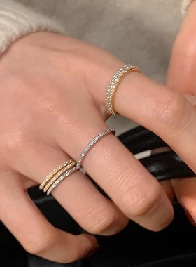 超闪珍珠排钻细圈戒指女轻奢高级感个性独L特精致时尚百搭指环戒