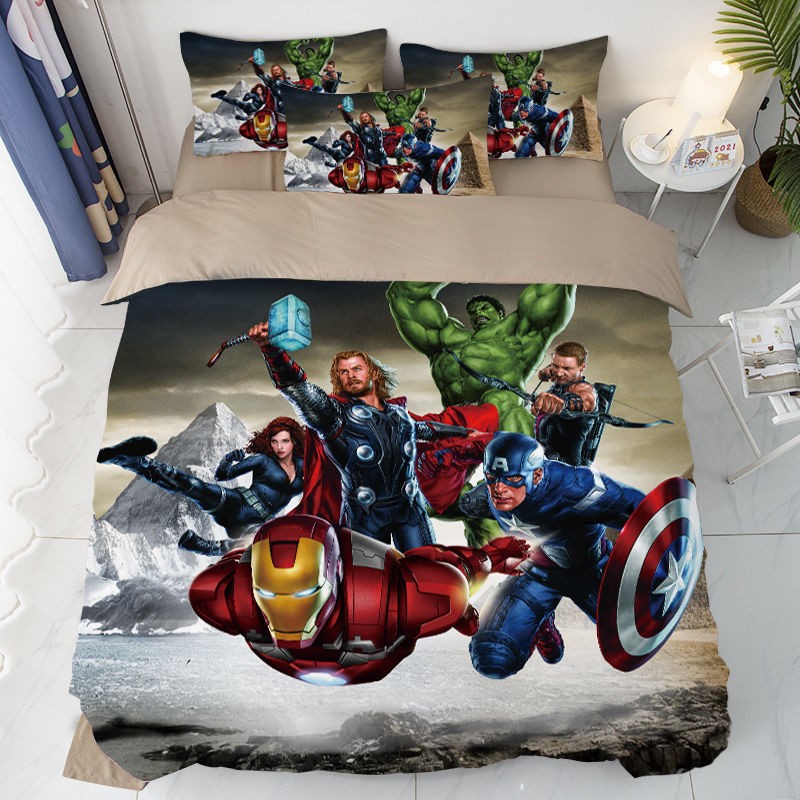 漫威超人美国队长钢铁侠卡通w床品3四件套学生宿舍床单被套蜘蛛侠