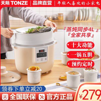 天际电炖锅陶瓷隔水炖盅全自动家用燕窝大容量煮粥煲汤一锅五胆4L