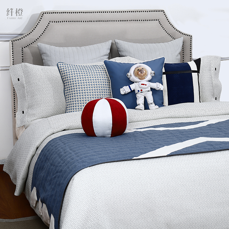 床上用品儿童样板房间展厅摆场现A代简约奢华红蓝宇航员男孩多件