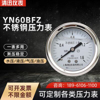 YN60BFZ轴向型耐震压力表全不锈钢304耐温耐腐蚀压力表1.6MPA