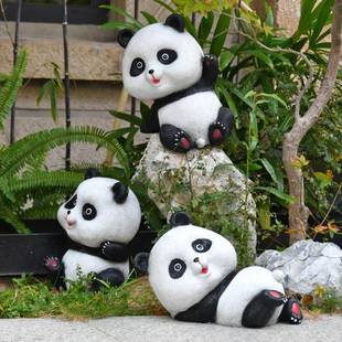户外幼儿园仿熊猫摆件仿真熊猫花园院装饰小区草园林景观雕塑真小