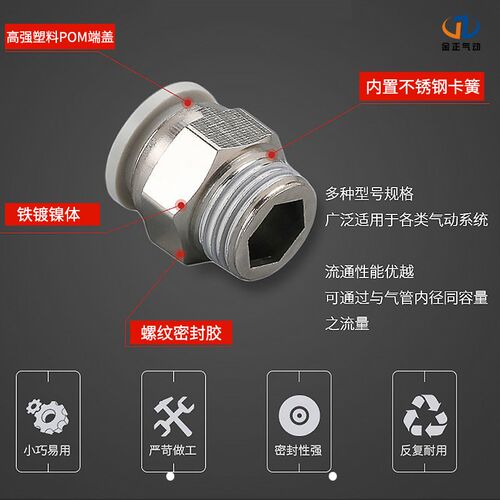 白色螺纹直通快速接头PC4-01/6-01/6-02/8-02/10-02气动快插