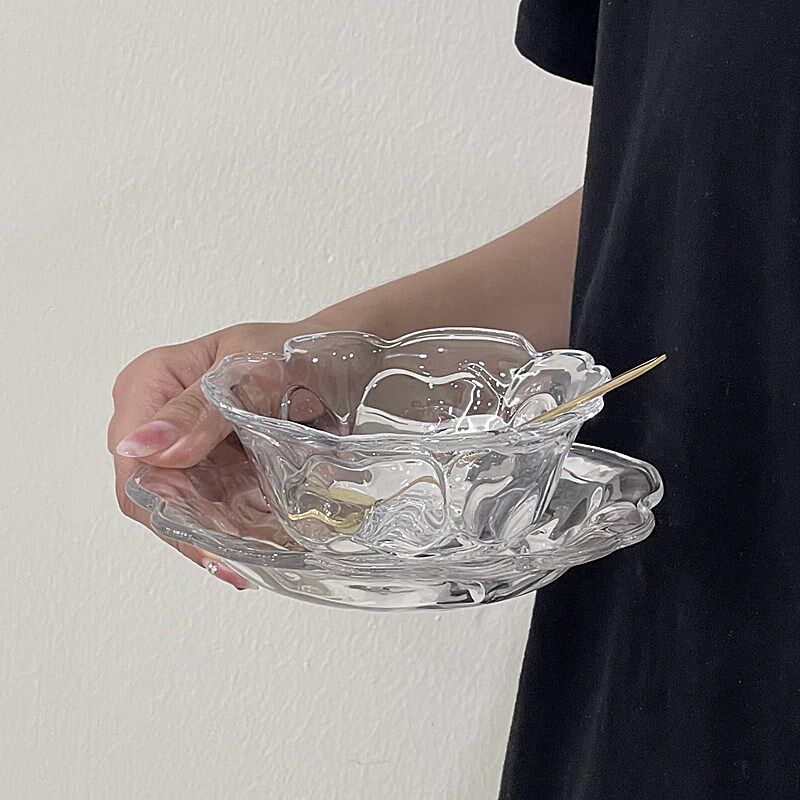 轻奢ins风浮雕玫瑰花玻璃甜品碗杨枝甘露碗下午茶精致燕窝碗套装