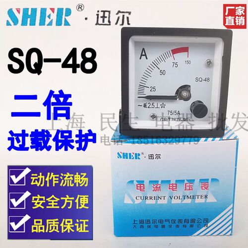 上海迅尔 SQ-48 二倍过载交流电流表 高灵敏度机械指针 安装45X45