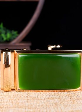 新疆和田白玉平安无事牌皮带扣头菠菜绿碧玉霸气男金镶玉腰带扣头