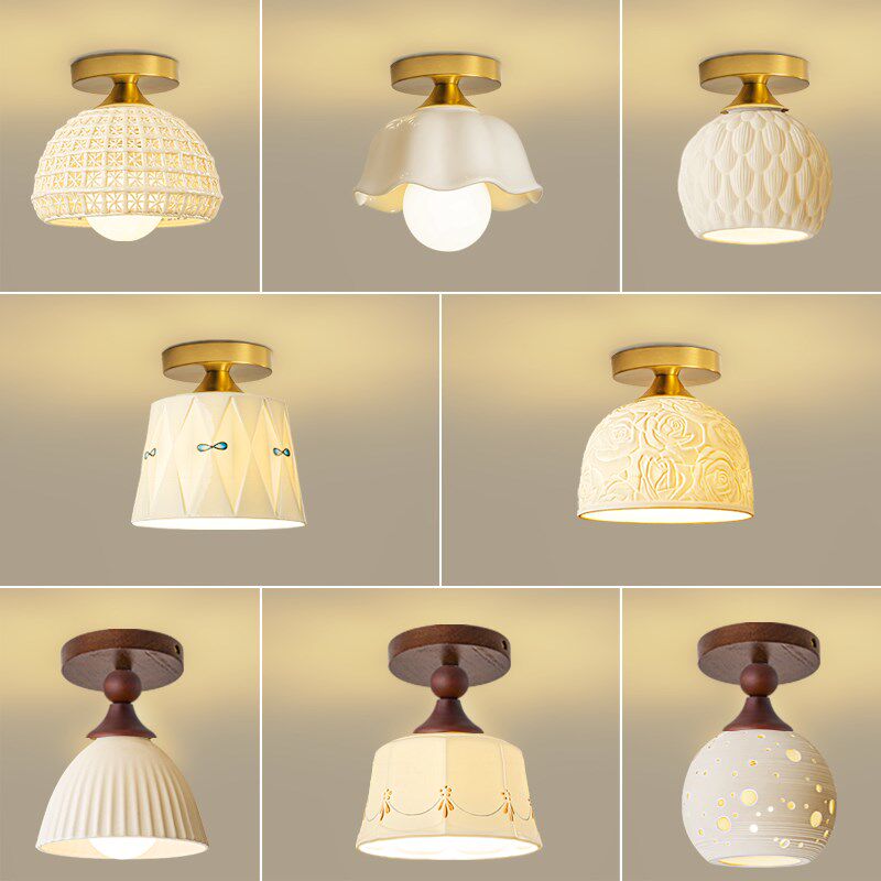 新款轻奢创意e个性陶瓷走廊过道单个小吸顶灯中古风入户玄关阳台