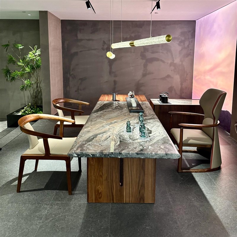 奢华豪华大平层别墅豪宅家用黑胡桃木实木茶桌椅组U合大坪数茶台