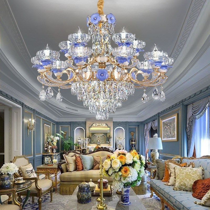 别墅客厅大d吊灯欧式复式楼水晶灯楼中楼中空新款北欧轻奢大气灯