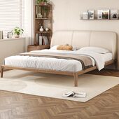 北欧实木床现代简约真皮床1.8米主卧双人1.5米小户型奶油风单人床