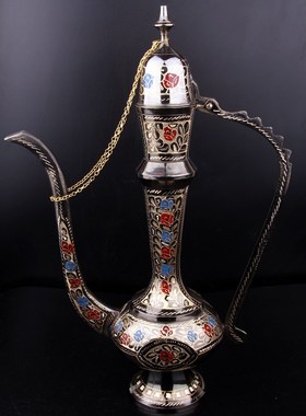 巴基斯坦c铜器手工雕刻大把壶新疆西域饭店装饰摆设酒壶大铜壶