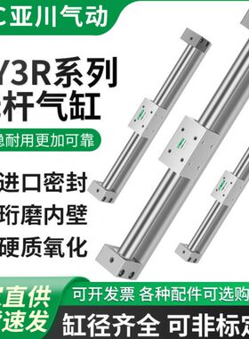 磁偶无杆气缸CY1R20/CY3RG20/CY3R20H-100/200/300/400/500带导轨