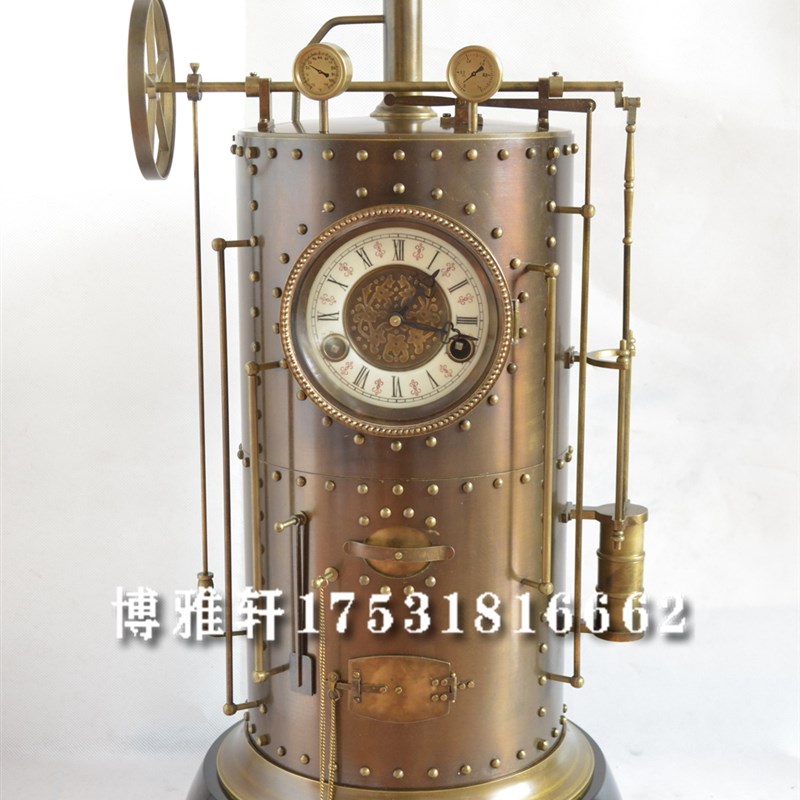 锅炉钟纯铜机械i手工工艺座钟创意老式锅炉古典欧式仿古董电影道