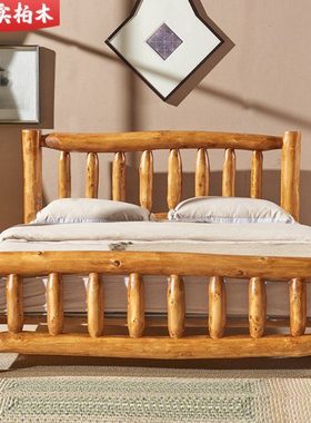 陈实全实木田园床1.81.5米双人柏木家具原木床原生态民宿实木大床