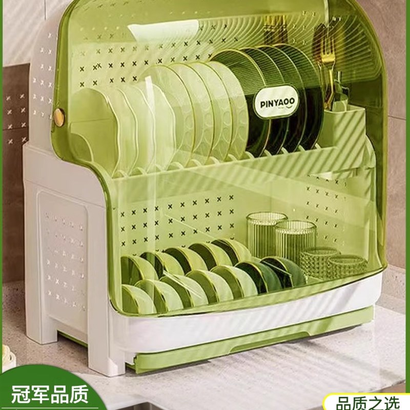 厨房置物架碗碟收纳架碗盘碗筷收C纳盒餐具带盖双层防尘沥水碗架