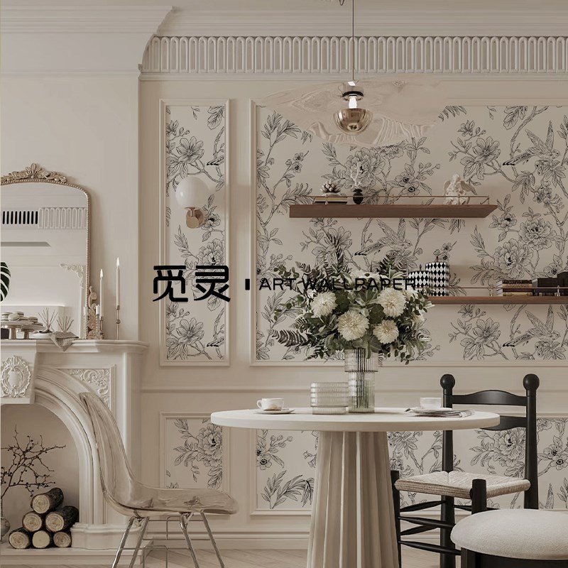 法式花鸟壁纸电视沙发背景墙墙纸卧室客厅玄关Q无纺布无缝定制壁