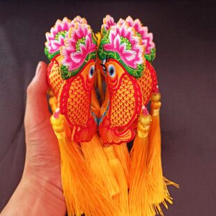 立体小鱼灯挂件六面刺绣花年年有鱼挂饰小礼物布艺特色工艺品挂饰