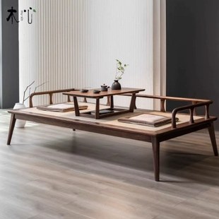 木心禅意黑胡桃木全实木罗汉床新中式床榻客厅家具现代罗汉床书房